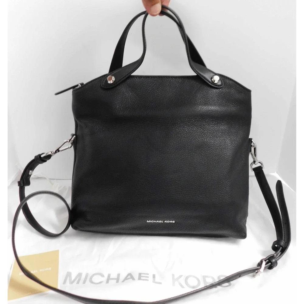 Michael Kors Hyland Satchel Bag Womens Black Pebbled Leather Crossbody NWT‎
